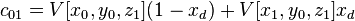  \ c_{01} = V[x_0,y_0, z_1]  (1 - x_d) + V[x_1, y_0, z_1] x_d 