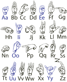 A drawing of the American Sign Language manual alphabet