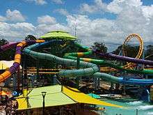 The slide tower housing The Temple of Huey and the Little Rippers is located within the footprint of Dreamworld's Cyclone roller coaster.