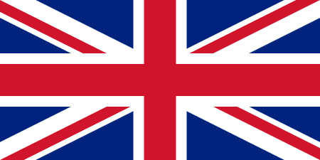 The Union Flag: a red cross over combined red and white saltires, all with white borders, over a dark blue background.