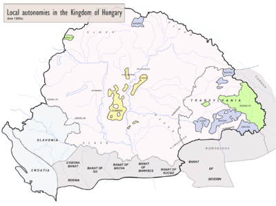 Map depicting the borders of the Kingdom of Hungary and its provinces