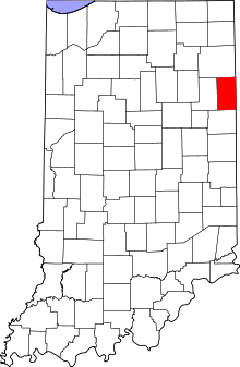 Map of Indiana highlighting Adams County