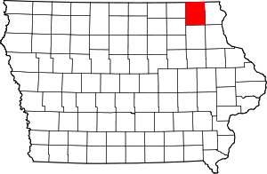 Map of Iowa highlighting Winneshiek County