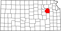 Map of Kansas highlighting Wabaunsee County