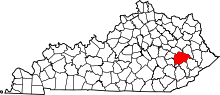 State map highlighting Breathitt County