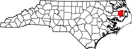 Map of North Carolina highlighting Tyrrell County