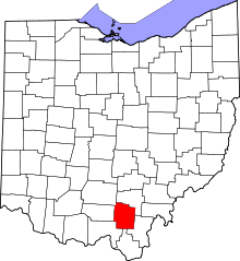 Map of Ohio highlighting Jackson County