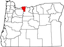 Map of Oregon highlighting Hood River County