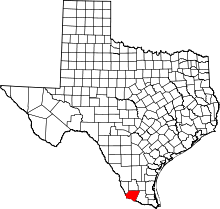 Map of Texas highlighting Starr County