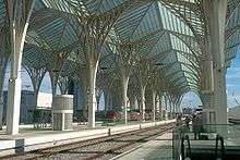 The Railway station in Lisbon has a fibreglass roof supported on piers with radiating arms resembling Gothic columns, arches and vaults