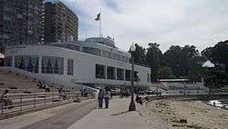 Photograph of the National Maritime Museum in the Aquatic Park Historic District. The waterfront museum is designed with the feel of an ocean liner.