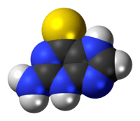 Space-filling model of the tioguanine molecule