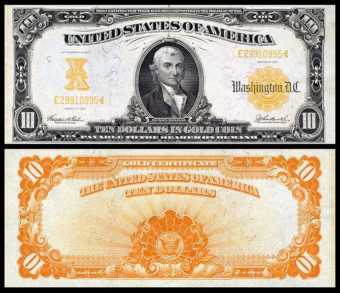 $10 Gold Certificate, Series 1907, Fr.1172, depicting Michael Hillegas