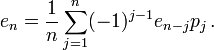  e_n = \frac{1}{n} \sum_{j=1}^n (-1)^{j-1} e_{n-j} p_j \,.